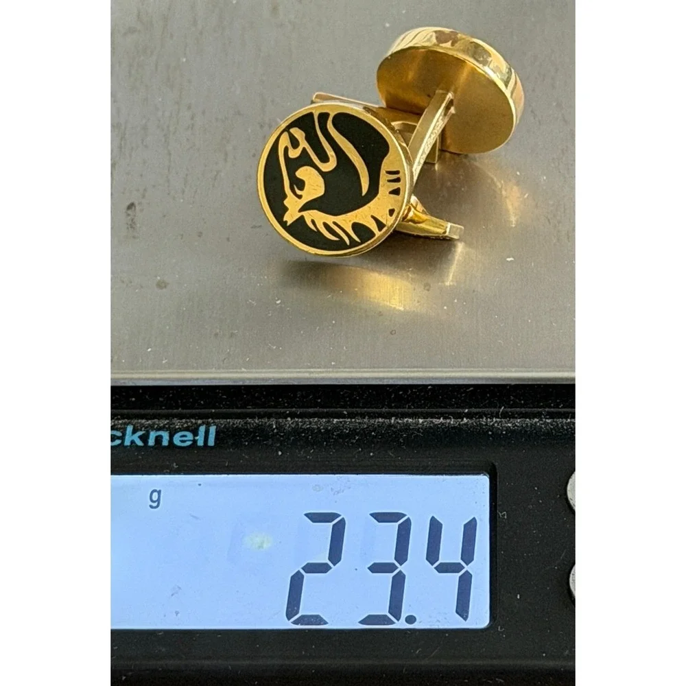 Vintage Horse Cufflinks S.T. Dupont Paris Gold Tone Enamel Signed Heavy